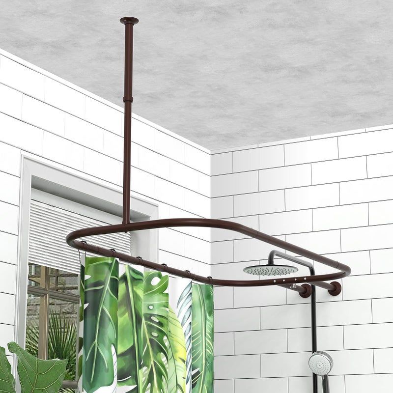 PrettyHome Shower Curtain Rod Hoop Square Shape Bathroom Heavy Duty No Rust Oval Shower Rod 58.3"x24" for Clawfoot Tub,for Free Standing Tubs Bronze - Image 3